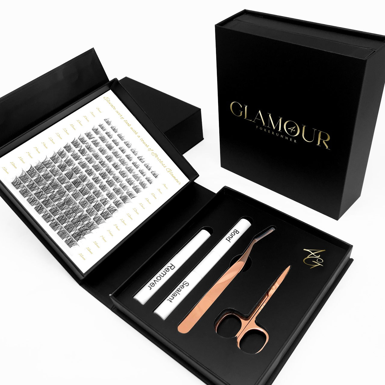 GlamLash | Wispy Look False Eyelashes D Curl 8-16mm 112pcs 14sRow Thickness 0.07mm 30D-40D with Bond & Tweezer by Glamour by Forerunner