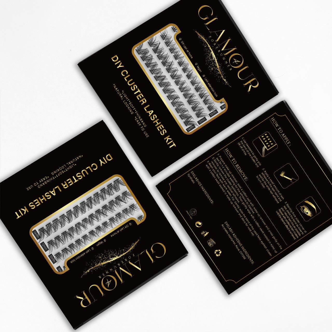 RoyalGlam Lash | Radiant DIY 45pcs Lash Cluster C Curl 8-14mm 5Rows Thickness 0.07mm 30D-40D with Bond & Tweezer by Glamour by Forerunner