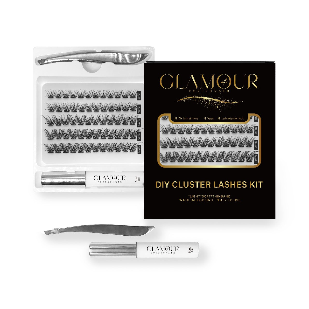 RoyalGlam Lash | Radiant DIY 45pcs Lash Cluster C Curl 8-14mm 5Rows Thickness 0.07mm 30D-40D with Bond & Tweezer by Glamour by Forerunner