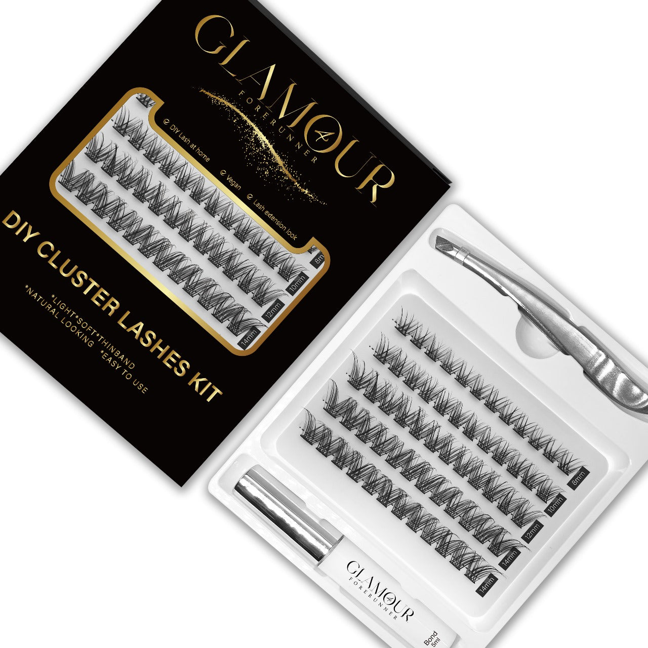 RoyalGlam Lash | Radiant DIY 45pcs Lash Cluster C Curl 8-14mm 5Rows Thickness 0.07mm 30D-40D with Bond & Tweezer by Glamour by Forerunner