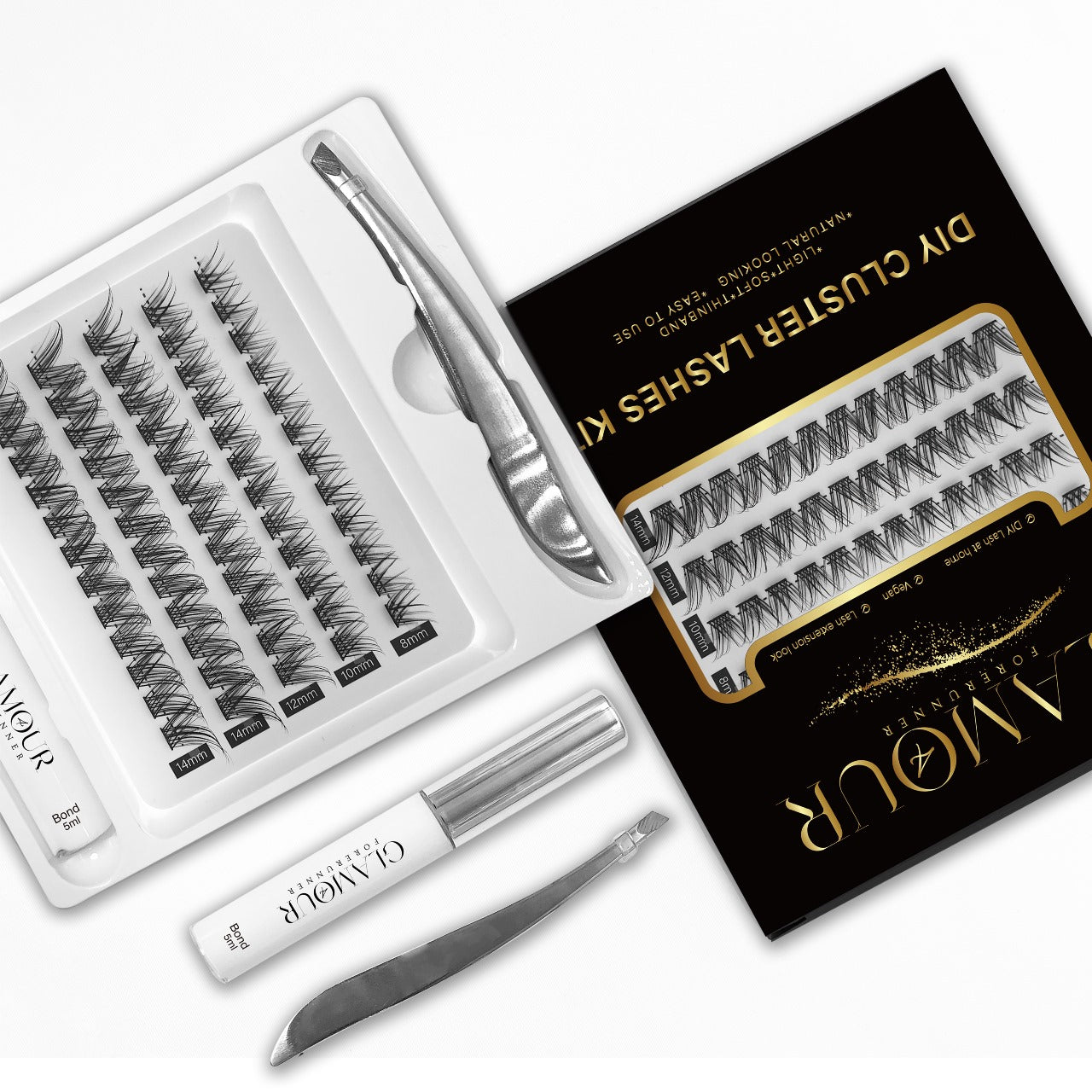 RoyalGlam Lash | Radiant DIY 45pcs Lash Cluster C Curl 8-14mm 5Rows Thickness 0.07mm 30D-40D with Bond & Tweezer by Glamour by Forerunner