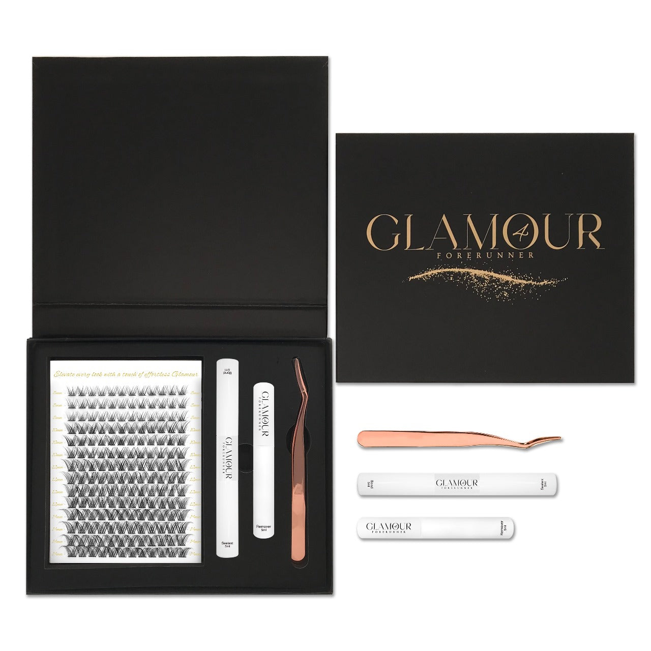 RoyalGlam Lash | Premium 180pcs Lash Cluster C Curl 8-14mm 12Rows Natural Look| Thickness 0.07mm 30D-40D with Tweezers, Lash Bond & Seal by Glamour by Forerunner